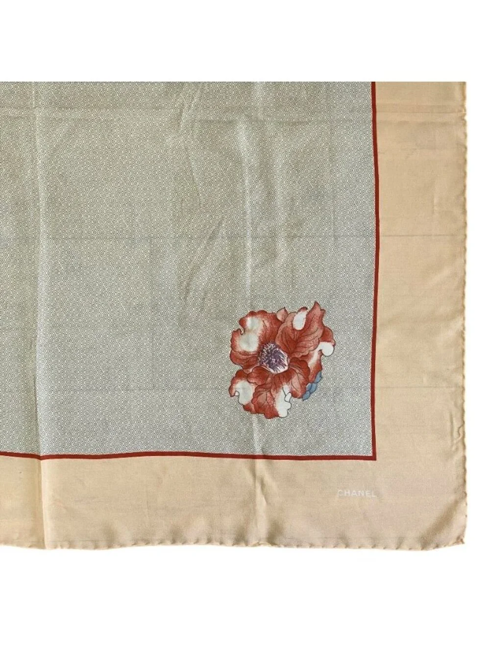 Chanel Scarf Shawl Camellia Silk Beige